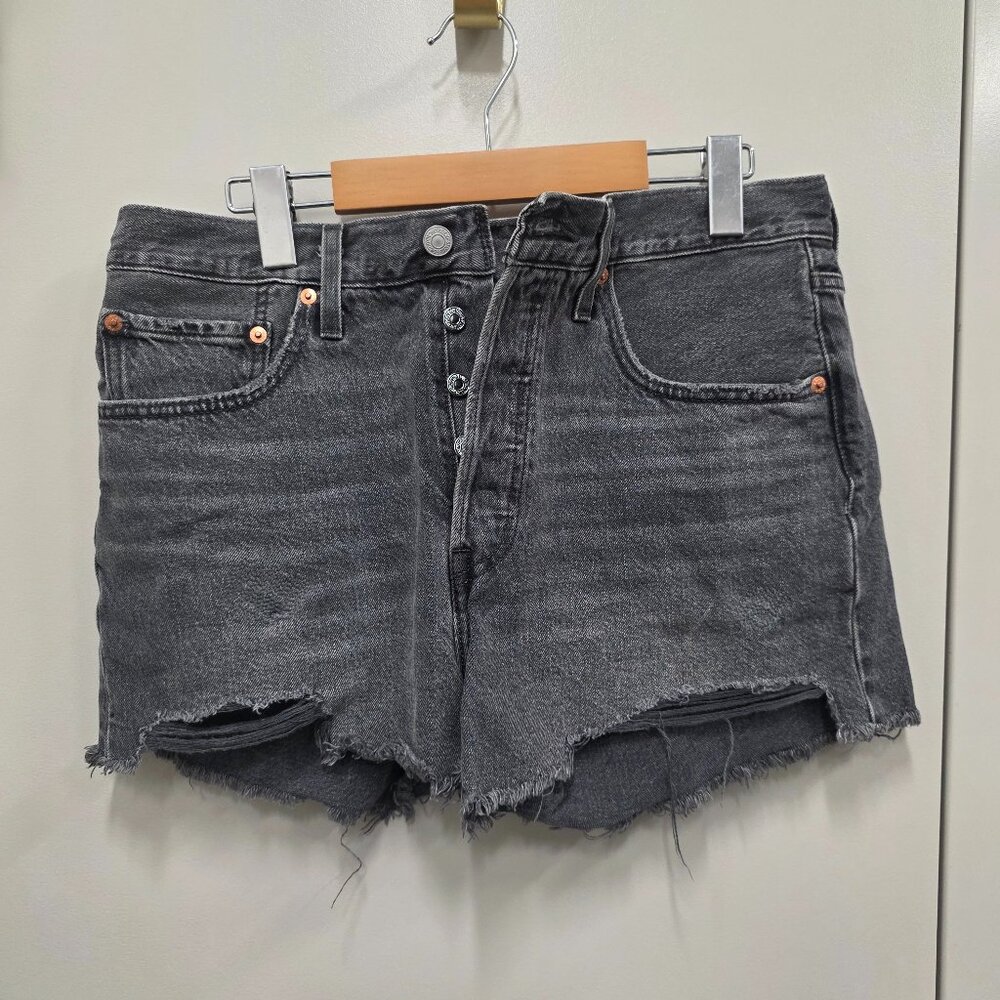 Levi’s 501 Black/Grey High‑Rise Cutoff Shorts